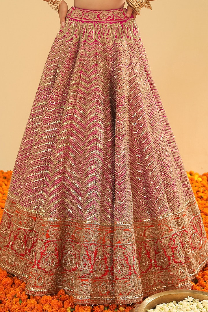 Hot Pink Raw Silk Zardosi Embroidered Bridal Lehenga Set by Sheetal Batra at Pernia's Pop Up Shop