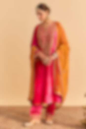 Hot Pink Velvet Silk Kiran Dori Embroidered Kurta Set by Sheetal Batra at Pernia's Pop Up Shop