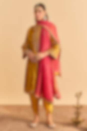 Mustard Velvet Silk Embroidered Choga A-Line Kurta Set by Sheetal Batra at Pernia's Pop Up Shop