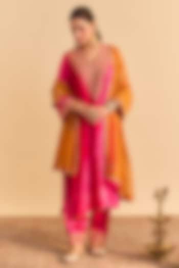 Hot Pink Velvet Silk Embroidered Kurta Set by Sheetal Batra at Pernia's Pop Up Shop