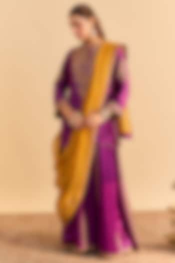 Deep Purple Velvet Silk Embroidered Wedding Sharara Set by Sheetal Batra at Pernia's Pop Up Shop