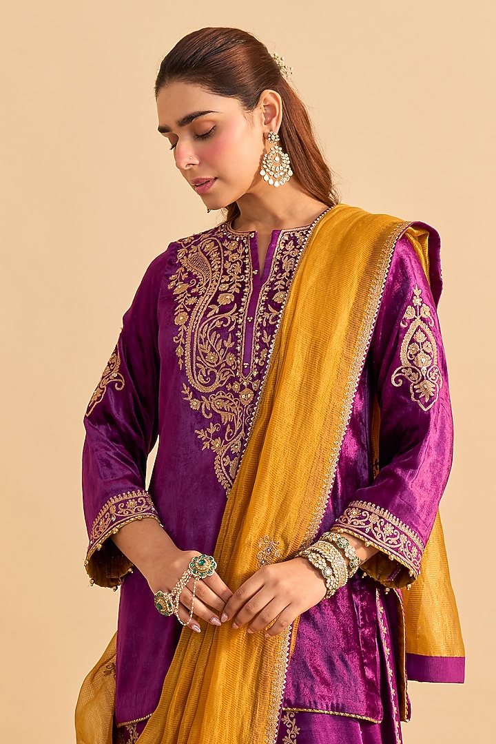 Deep Purple Satin Silk Embroidered Wedding Sharara Set by Sheetal Batra at Pernia's Pop Up Shop