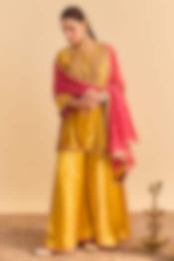 Mustard Velvet Silk Embroidered Wedding Sharara Set by Sheetal Batra at Pernia's Pop Up Shop