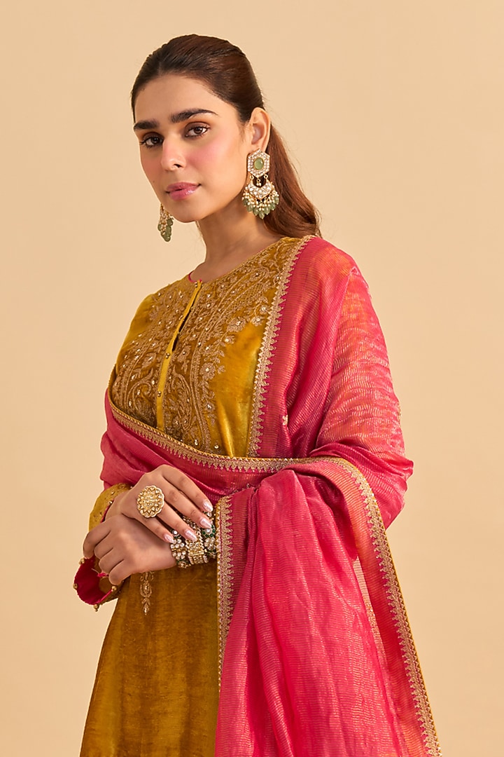Mustard Satin Silk Embroidered Wedding Sharara Set by Sheetal Batra at Pernia's Pop Up Shop