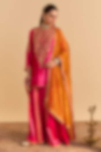 Hot Pink Velvet Silk Sequins Embroidered Kurta Set by Sheetal Batra at Pernia's Pop Up Shop