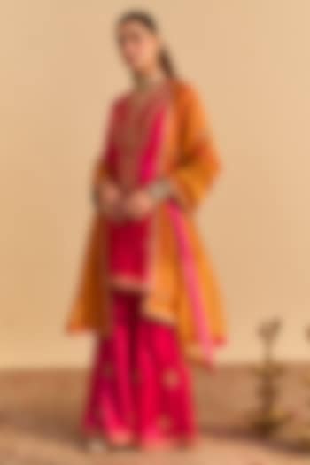 Hot Pink Velvet Silk Embroidered Wedding Sharara Set by Sheetal Batra at Pernia's Pop Up Shop