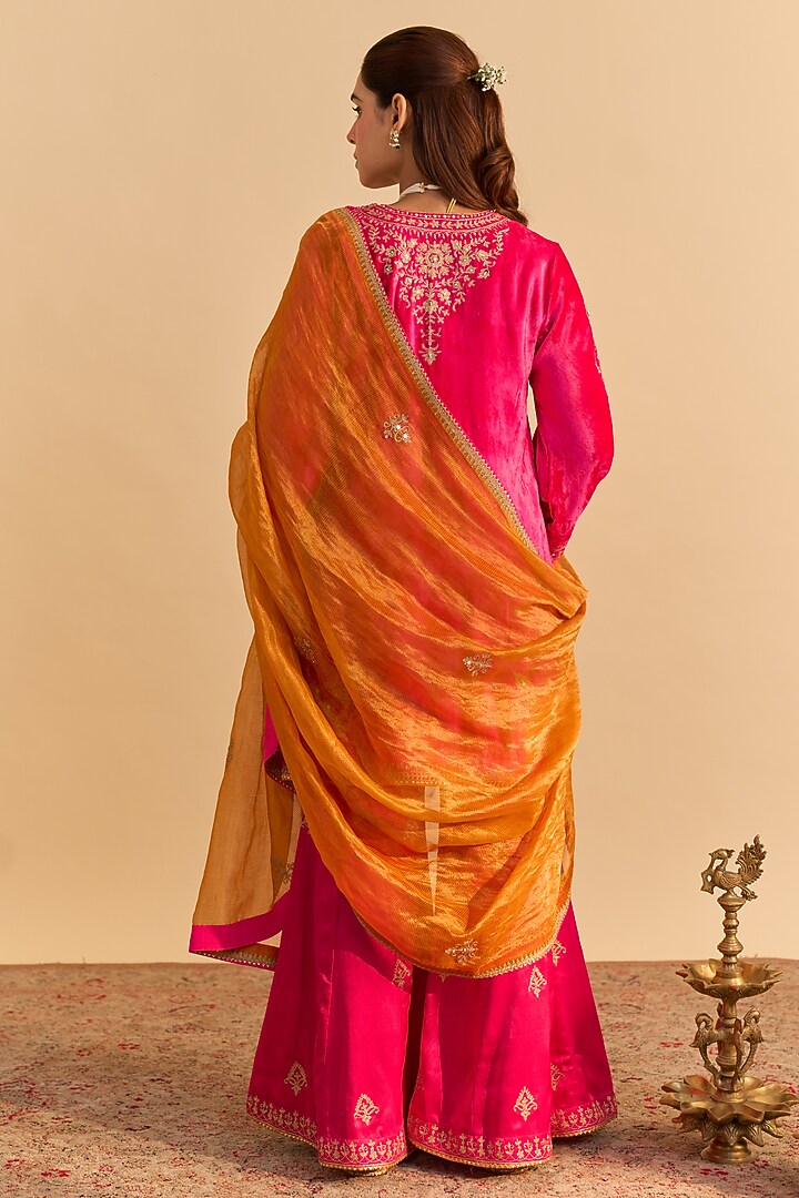 Hot Pink Satin Silk Embroidered Wedding Sharara Set by Sheetal Batra at Pernia's Pop Up Shop