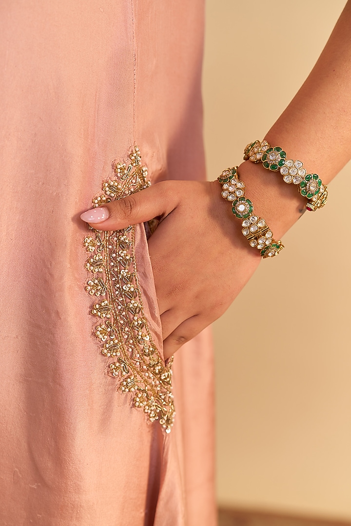 Rose Pink Habutai Silk Dabka Embellished Kurta Set by Sheetal Batra at Pernia's Pop Up Shop