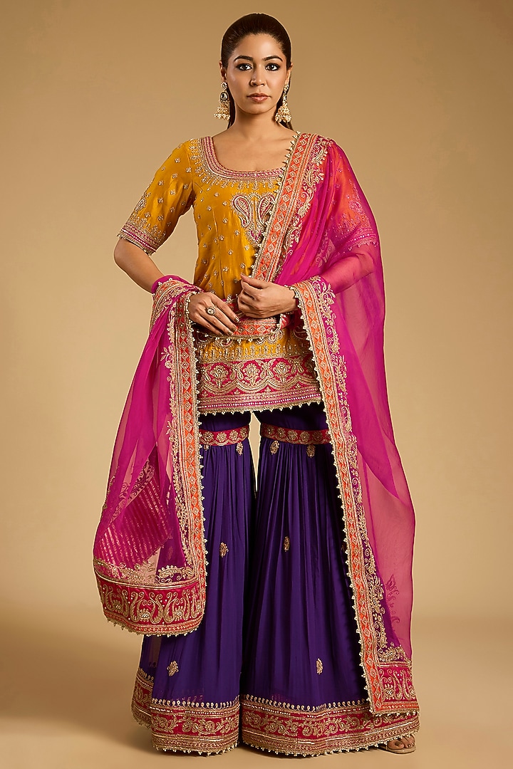 Purple Georgette Kiran Dori Embroidered Gharara Set by Sheetal Batra at Pernia's Pop Up Shop