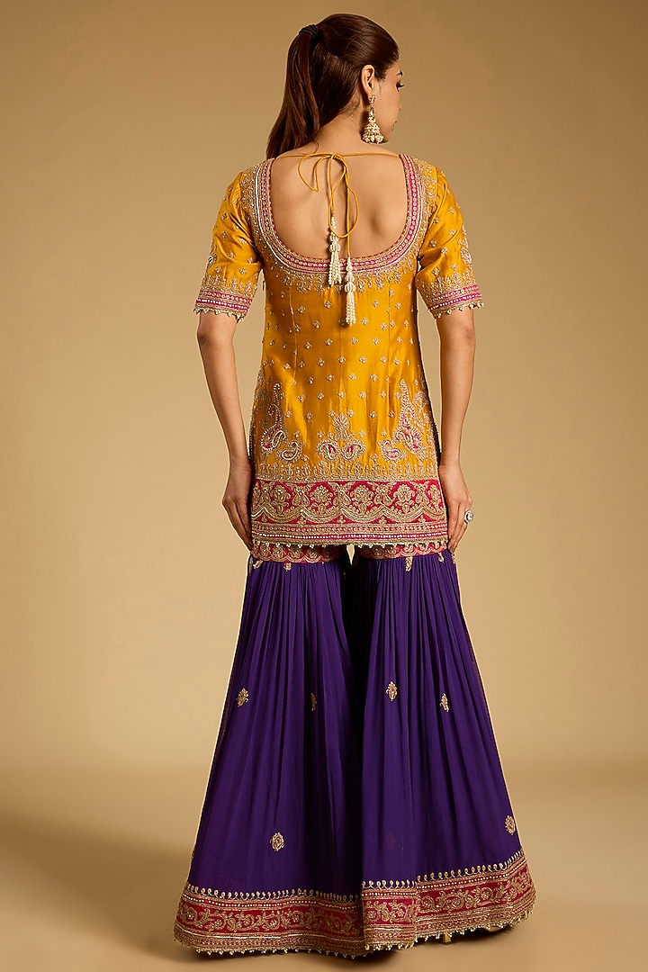 Purple Georgette Kiran Dori Embroidered Gharara Set by Sheetal Batra at Pernia's Pop Up Shop