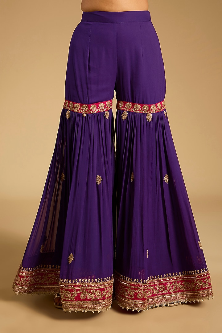 Purple Georgette Kiran Dori Embroidered Gharara Set by Sheetal Batra at Pernia's Pop Up Shop