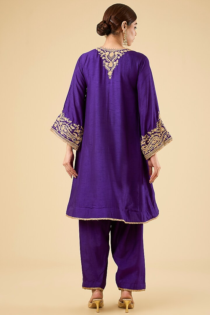 Purple Pure Uppada Silk Dori Embroidered Kurta Set For Girls by Sheetal Batra - Kids at Pernia's Pop Up Shop