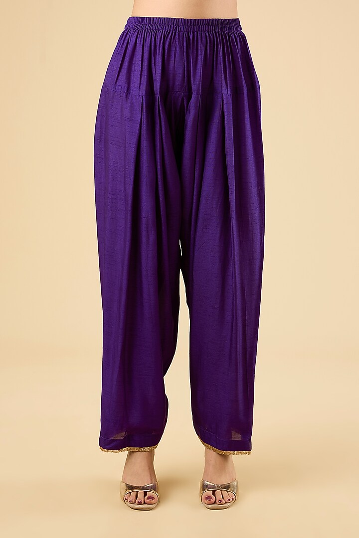 Purple Pure Uppada Silk Dori Embroidered Kurta Set For Girls by Sheetal Batra - Kids at Pernia's Pop Up Shop