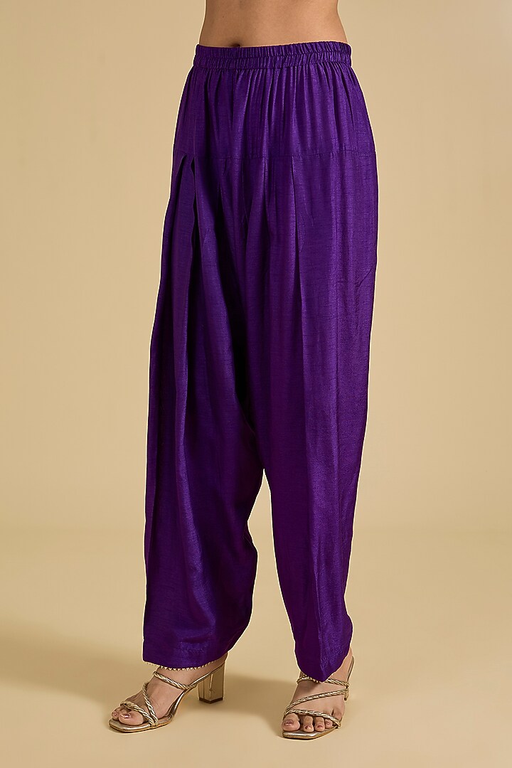 Purple Pure Uppada Silk Embroidered Choga Kurta Set For Girls by Sheetal Batra - Kids at Pernia's Pop Up Shop