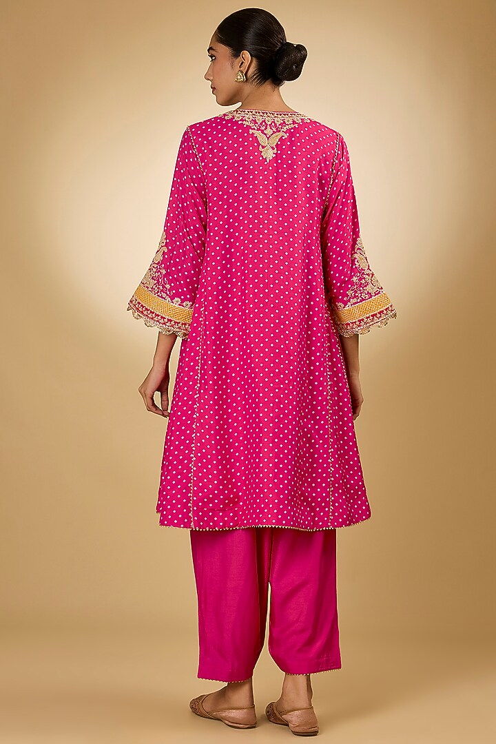 Pink Upada Silk Tilla Embroidered Kurta Set For Girls by Sheetal Batra - Kids at Pernia's Pop Up Shop