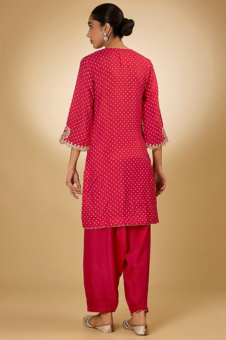 Red Upada Silk Tilla Embroidered Kurta Set For Girls by Sheetal Batra - Kids at Pernia's Pop Up Shop