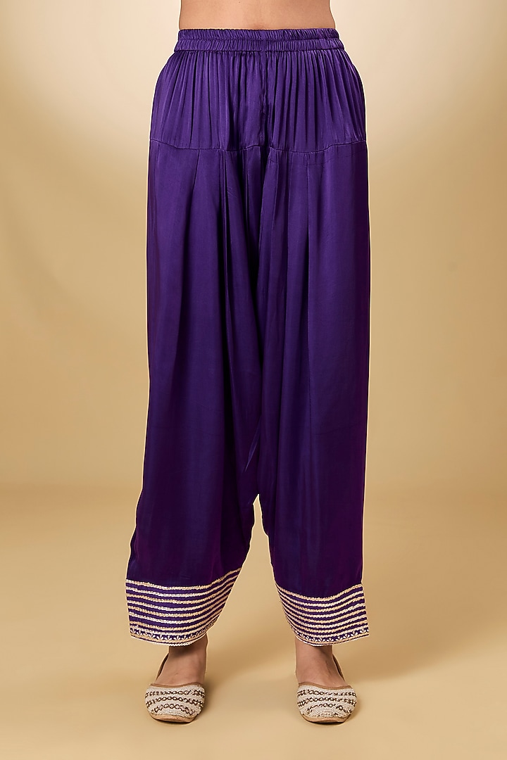 Purple Silk Chanderi Parsi Gara Embroidered Kurta Set For Girls by Sheetal Batra - Kids at Pernia's Pop Up Shop