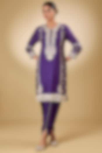 Purple Pure Silk Chanderi Gota Embroidered Kurta Set For Girls by Sheetal Batra - Kids at Pernia's Pop Up Shop
