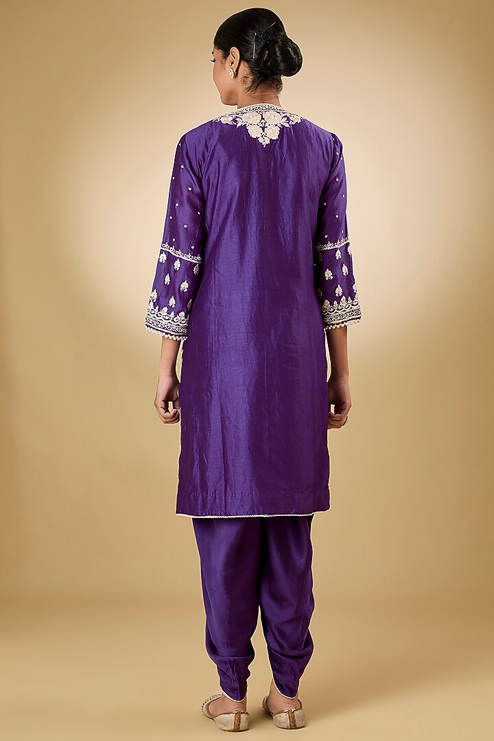 Purple Pure Silk Chanderi Gota Embroidered Kurta Set For Girls by Sheetal Batra - Kids at Pernia's Pop Up Shop