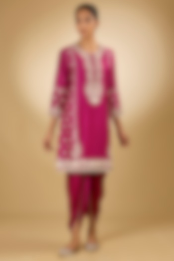Pink Pure Silk Chanderi Tilla Embroidered Kurta Set For Girls by Sheetal Batra - Kids at Pernia's Pop Up Shop