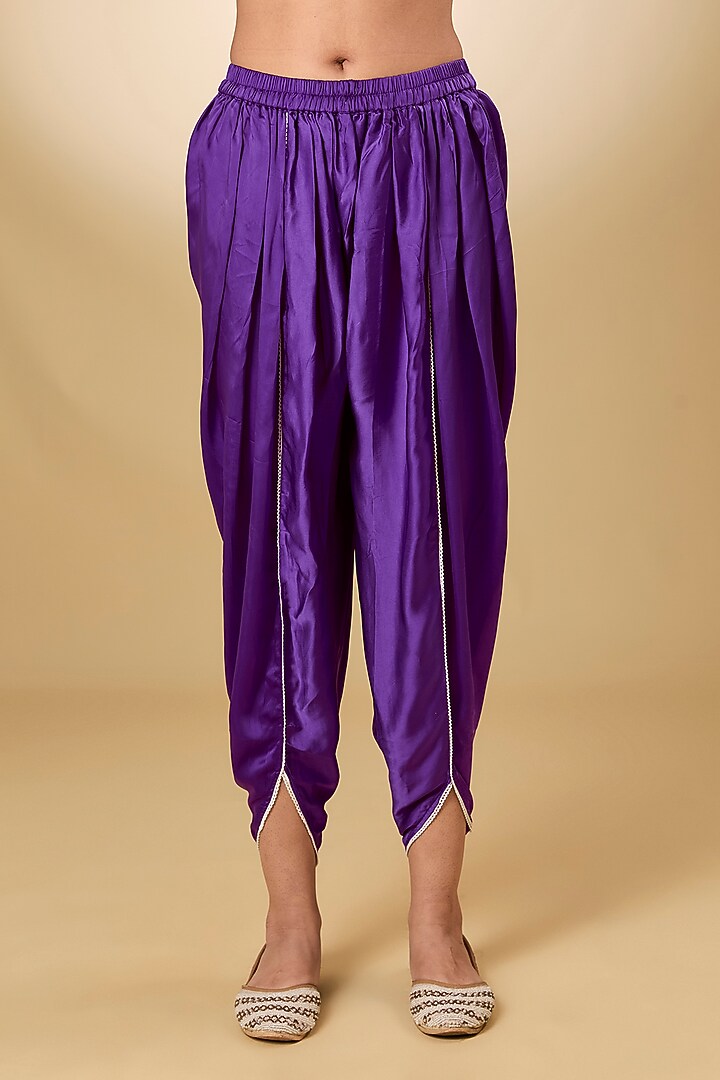 Purple Pure Silk Chanderi Tilla Embroidered Kurta Set For Girls by Sheetal Batra - Kids at Pernia's Pop Up Shop