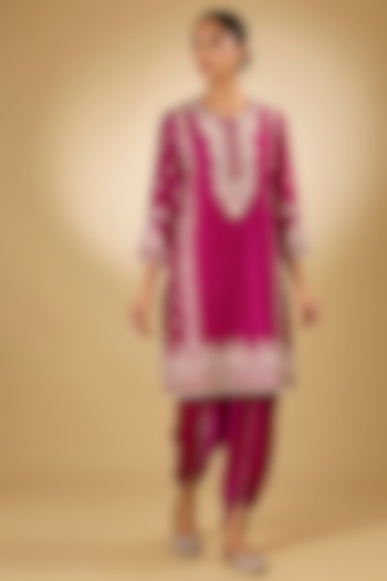 Pink Pure Silk Chanderi Gota Embroidered Kurta Set For Girls by Sheetal Batra - Kids at Pernia's Pop Up Shop