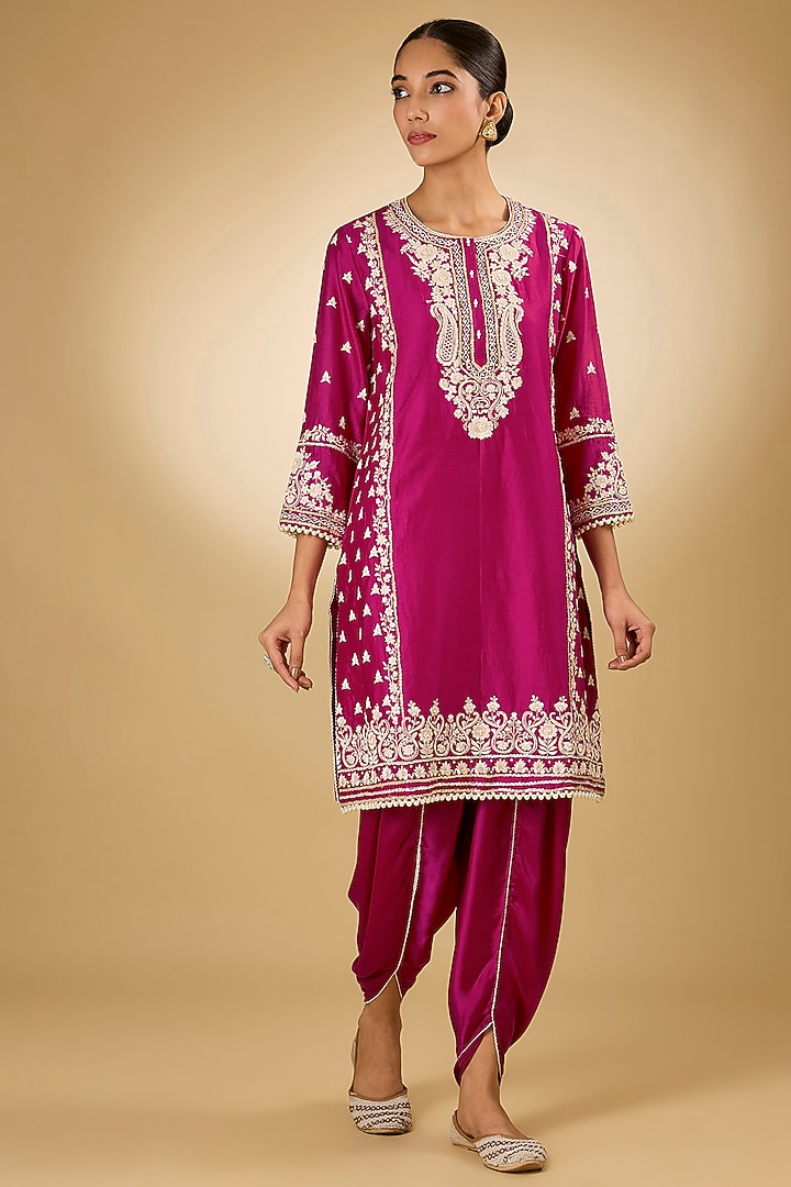 Pink Pure Silk Chanderi Gota Embroidered Kurta Set For Girls by Sheetal Batra - Kids at Pernia's Pop Up Shop