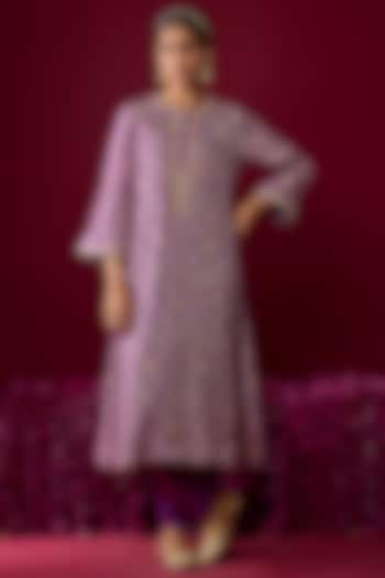 Purple Upada Silk Embroidered Kurta Set For Girls by Sheetal Batra - Kids at Pernia's Pop Up Shop