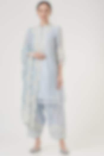 Sky Blue Dori Embroidery Kurta Set For Girls by Sheetal Batra - Kids at Pernia's Pop Up Shop