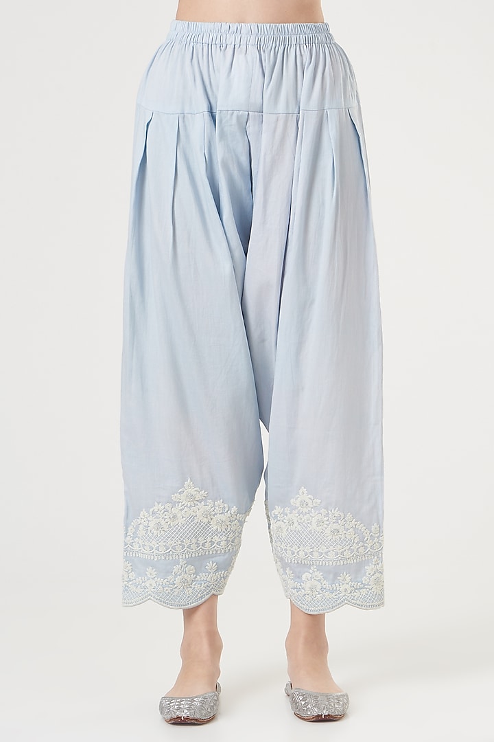 Sky Blue Dori Embroidery Kurta Set For Girls by Sheetal Batra - Kids at Pernia's Pop Up Shop