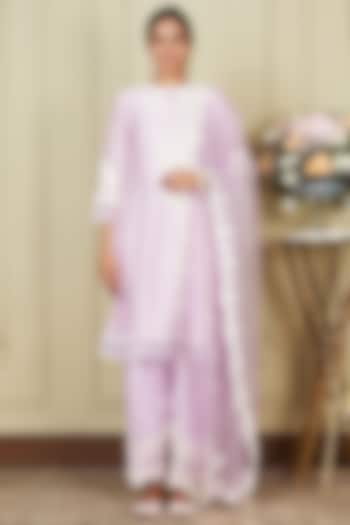 Periwinkle Silk Chanderi A-line Short Kurta Set For Girls by Sheetal Batra - Kids at Pernia's Pop Up Shop