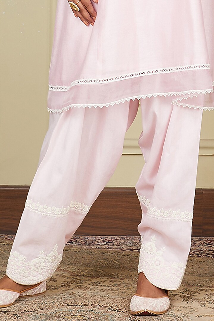 Pearl Blush Silk Chanderi A-line Short Kurta Set For Girls by Sheetal Batra - Kids at Pernia's Pop Up Shop