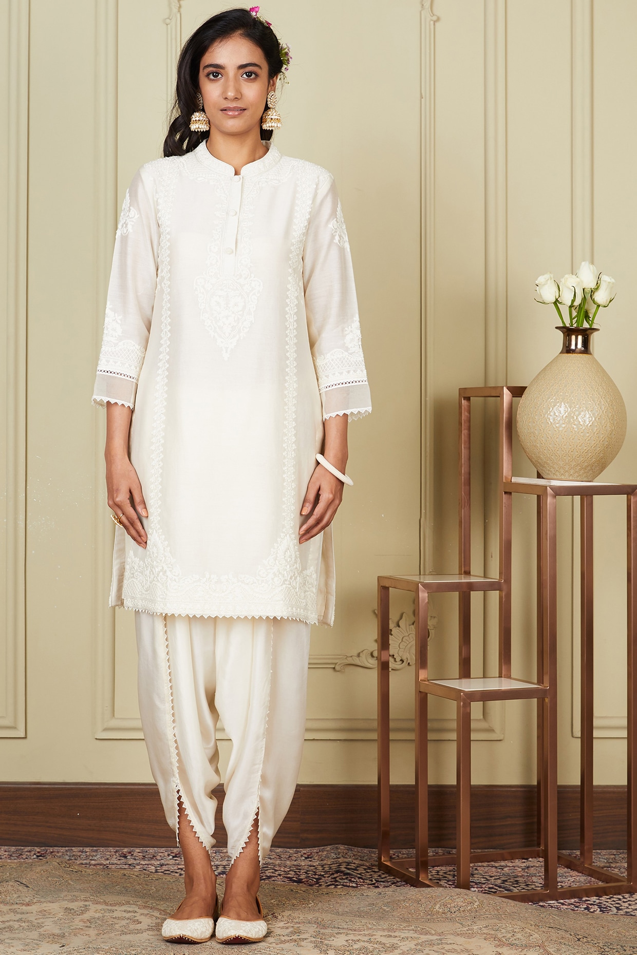 Girls white kurta pajama sale