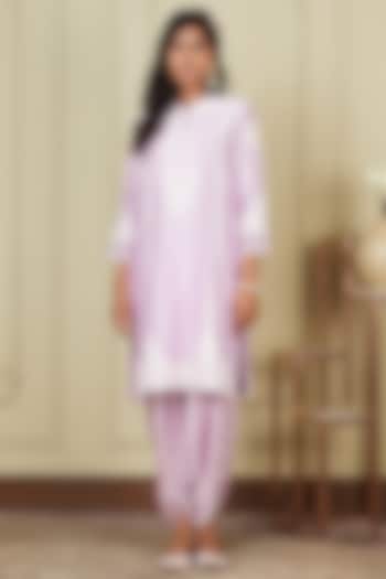 Blush Pink Pure Chanderi Silk Kurta Set For Girls by Sheetal Batra - Kids