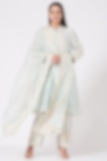 Grey Gota Embellished Short Kurta Set For Girls by Sheetal Batra - Kids