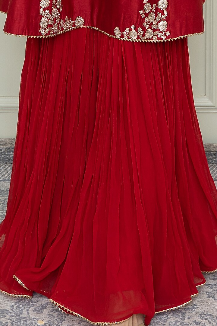 Scarlet Red Georgette Gharara Set For Girls by Sheetal Batra - Kids at Pernia's Pop Up Shop