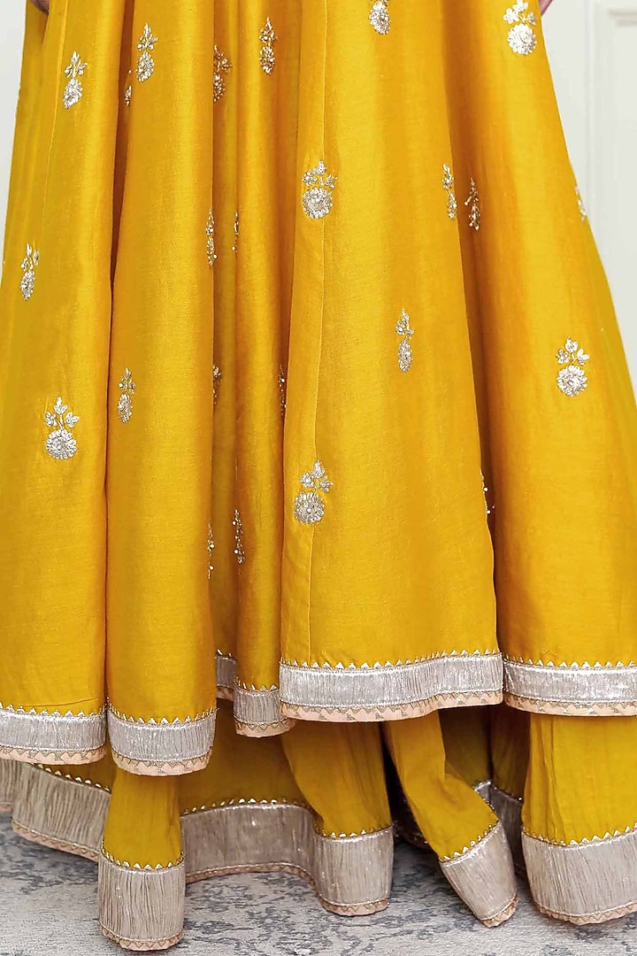 Glaze Mustard Pearl Embroidered Anarkali Set For Girls by Sheetal Batra - Kids at Pernia's Pop Up Shop