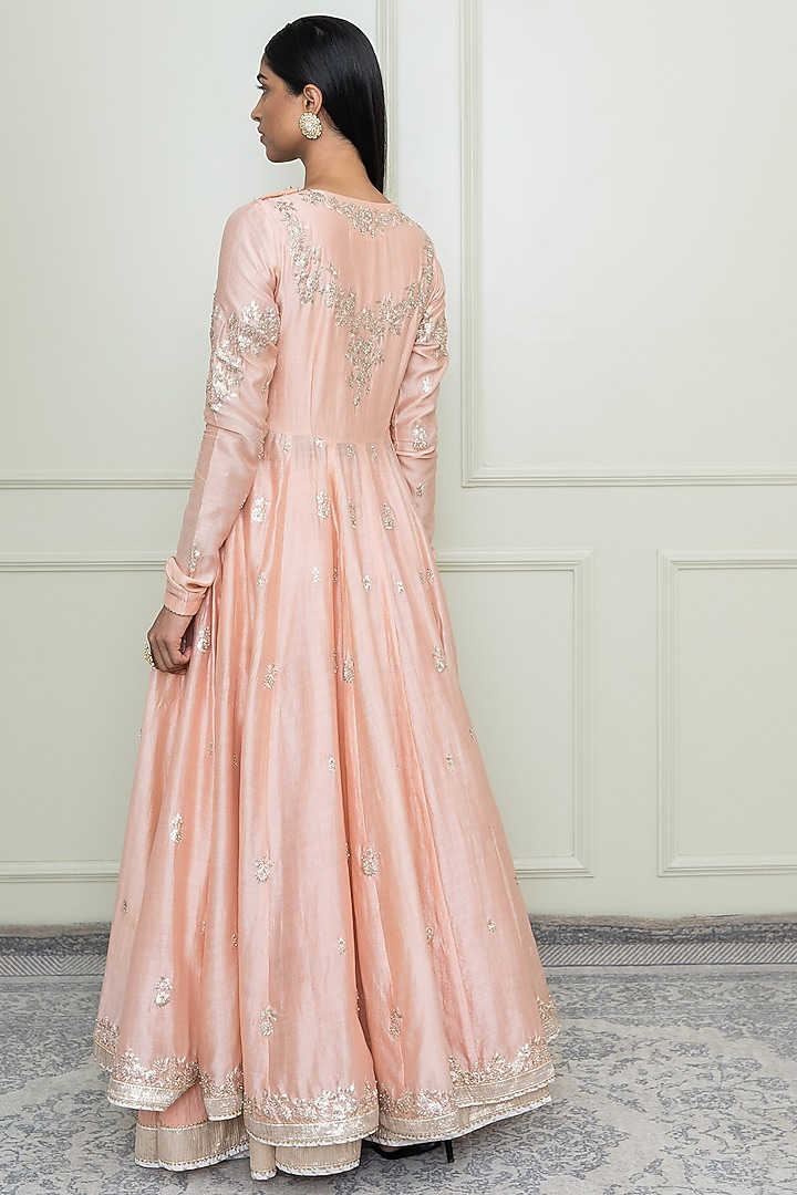 Pearl Pink Tilla Embroidered Anarkali Set For Girls by Sheetal Batra - Kids at Pernia's Pop Up Shop