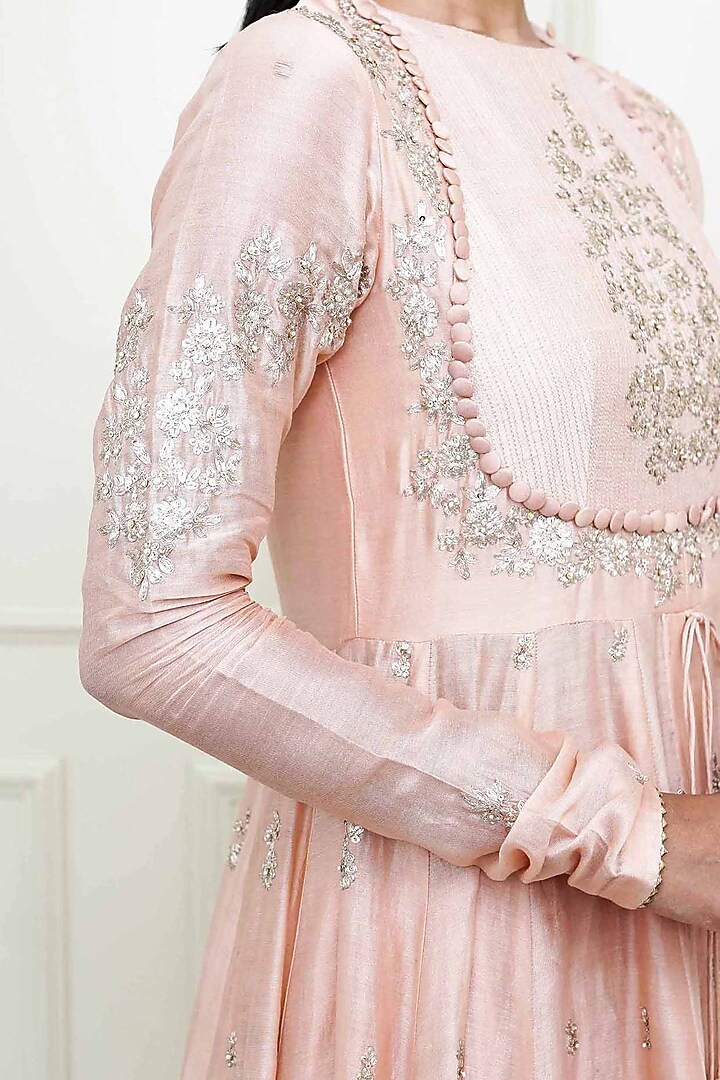 Pearl Pink Tilla Embroidered Anarkali Set For Girls by Sheetal Batra - Kids at Pernia's Pop Up Shop