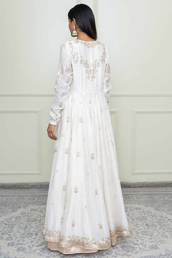 Daisy Ivory Tilla Embroidered Anarkali Set For Girls by Sheetal Batra - Kids at Pernia's Pop Up Shop