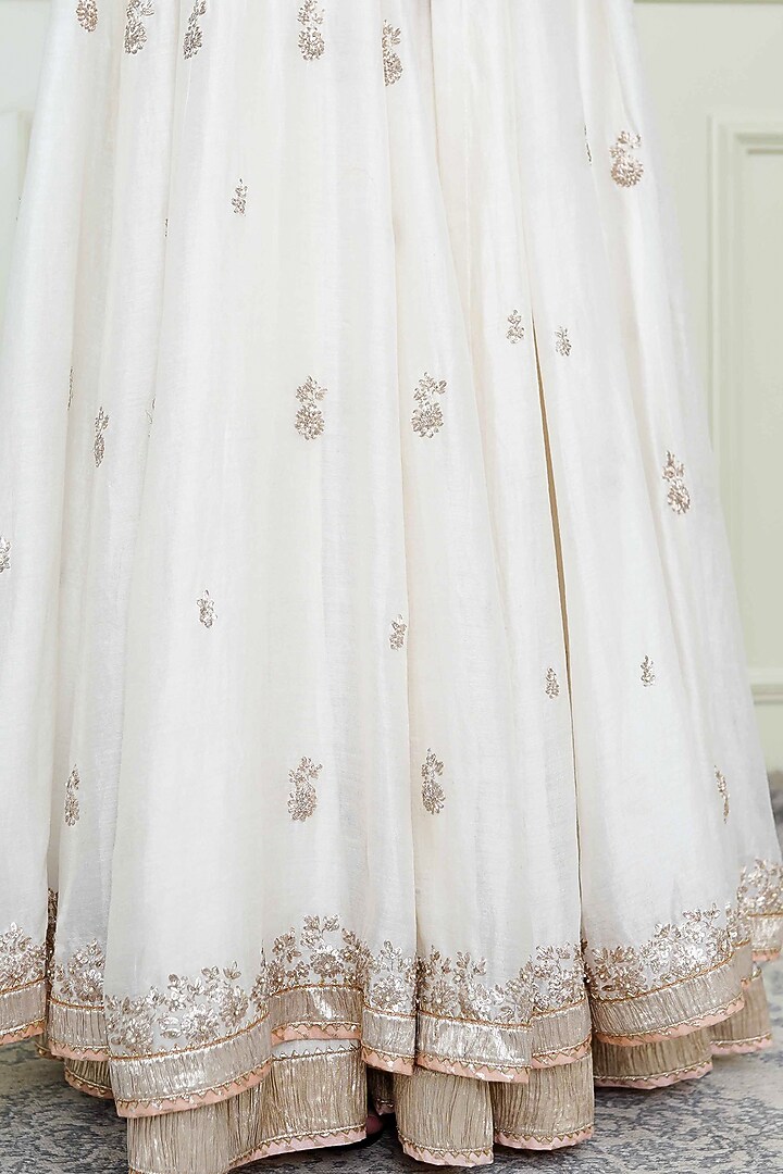 Daisy Ivory Tilla Embroidered Anarkali Set For Girls by Sheetal Batra - Kids at Pernia's Pop Up Shop