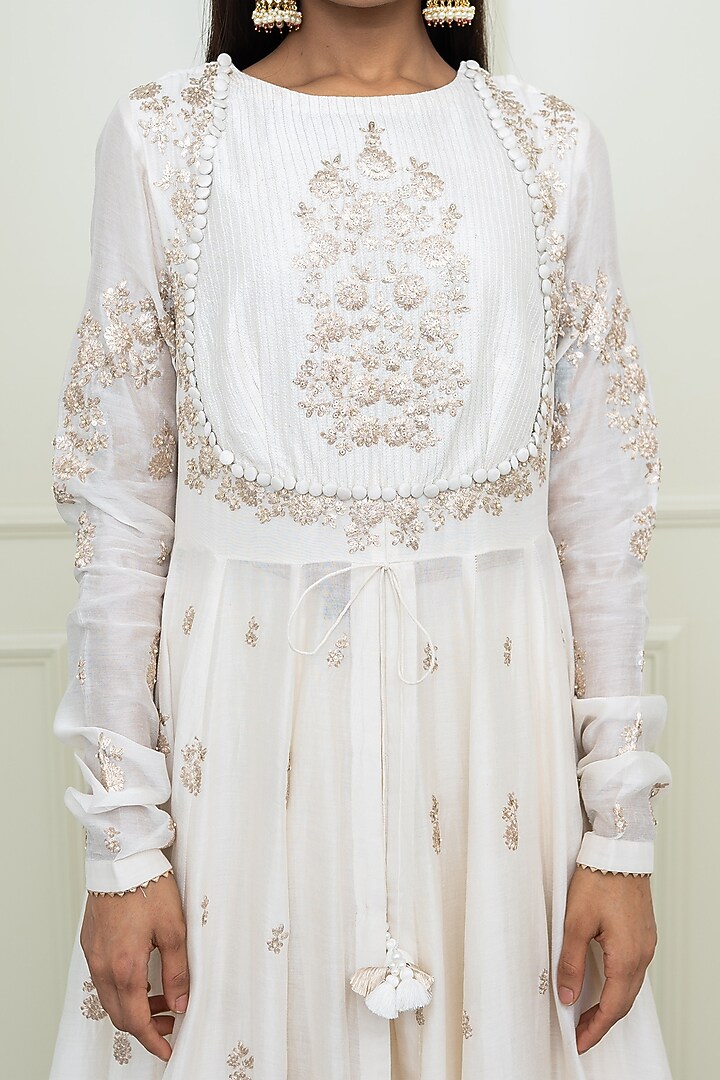 Daisy Ivory Tilla Embroidered Anarkali Set For Girls by Sheetal Batra - Kids at Pernia's Pop Up Shop