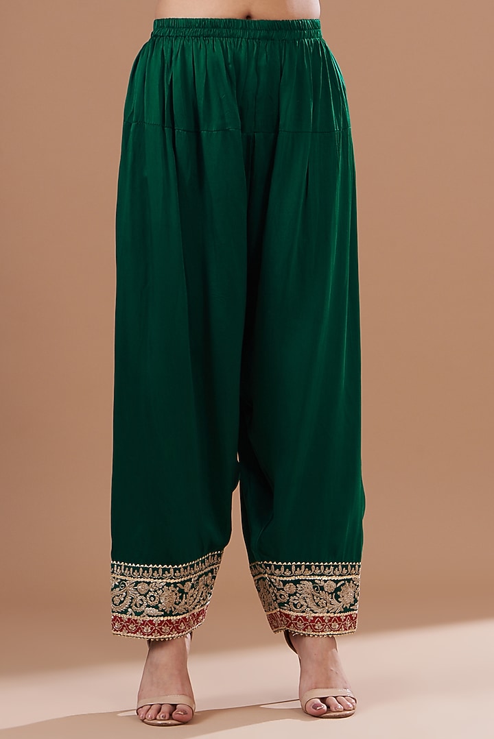 Green Pure Silk Chanderi Embroidered Kurta Set For Girls by Sheetal Batra - Kids at Pernia's Pop Up Shop