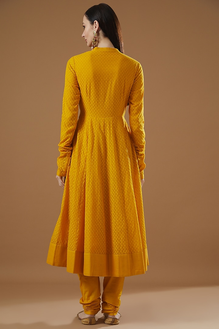 Mustard Brasso Anarkali Set For Girls by Sheetal Batra - Kids at Pernia's Pop Up Shop