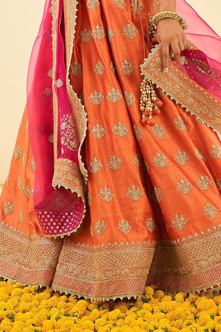Pumpkin Orange Embroidered Lehenga Set For Girls by Sheetal Batra - Kids at Pernia's Pop Up Shop