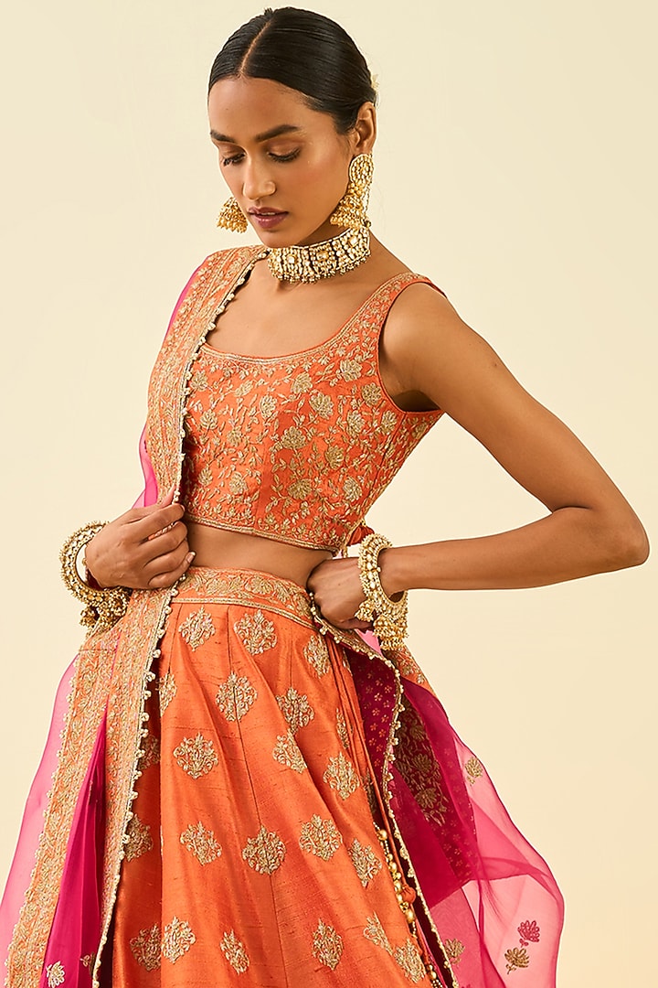 Pumpkin Orange Embroidered Lehenga Set For Girls by Sheetal Batra - Kids at Pernia's Pop Up Shop