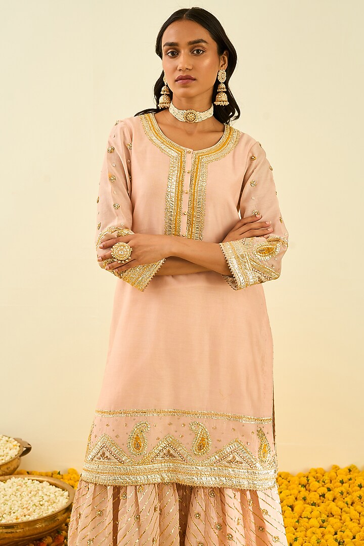 Rose Pink Embroidered Gharara Set For Girls by Sheetal Batra - Kids at Pernia's Pop Up Shop