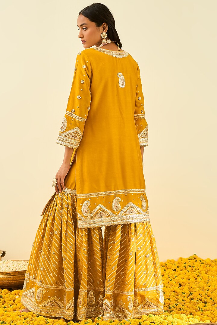 Glaze Mustard Embroidered Gharara Set For Girls by Sheetal Batra - Kids at Pernia's Pop Up Shop