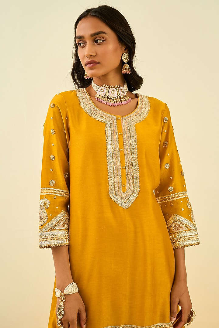 Glaze Mustard Embroidered Gharara Set For Girls by Sheetal Batra - Kids at Pernia's Pop Up Shop