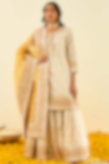 Daisy Ivory Embroidered Gharara Set For Girls by Sheetal Batra - Kids
